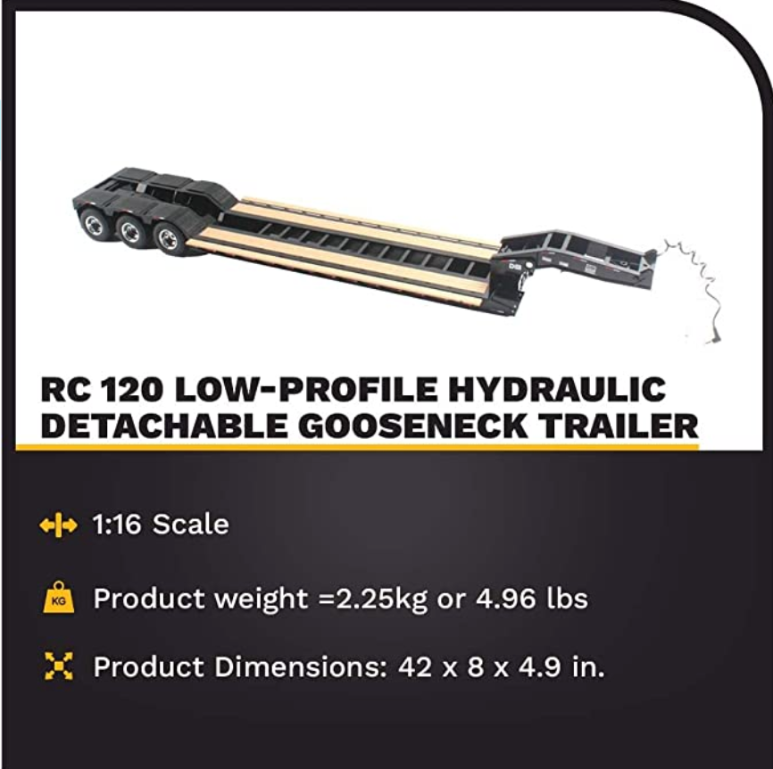 DM RC Lowboy Trailer 1:16 Scale Model Remote Control Trailer Attachment 27008