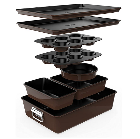 8-Piece Nonstick Stackable Bakeware Set (Brown)