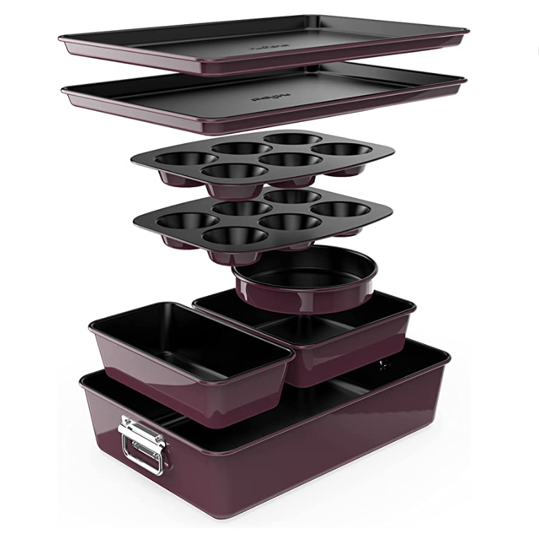 NutriChef 8-Piece Nonstick Stackable Bakeware Set (Plum)