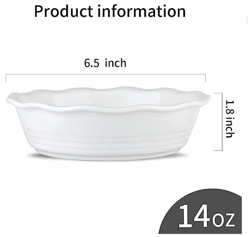 KOOV Ceramic Pie Dish, 6.5 Inches Pie Pan (White)