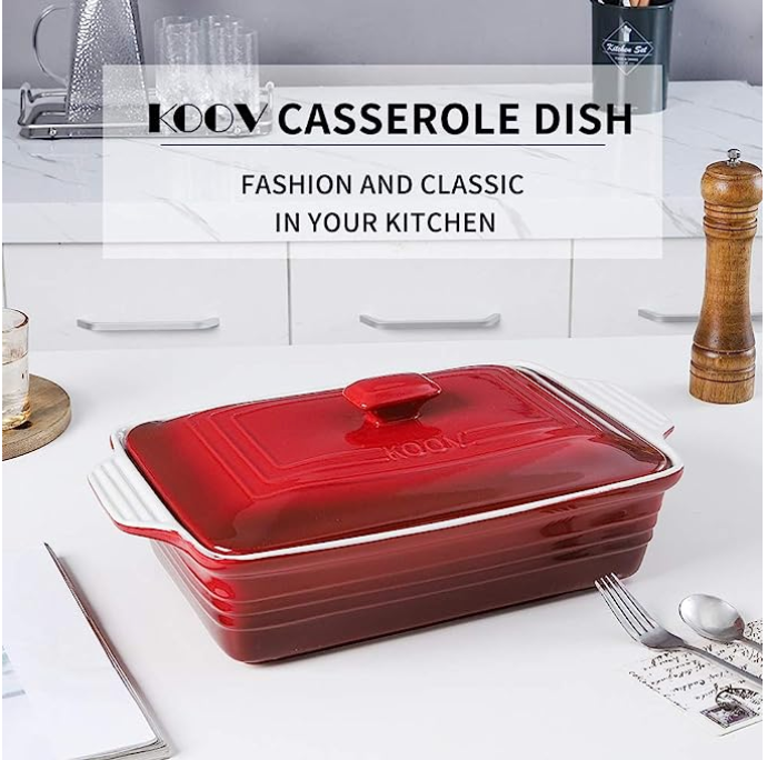 KOOV Ceramic Casserole Dish with Lid (Gradient Red)