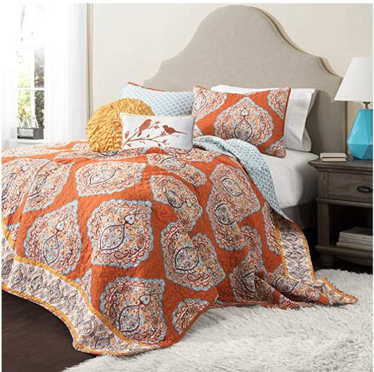 Lush Décor Harley Quilt Damask Pattern Reversible 5 Piece Bedding Set