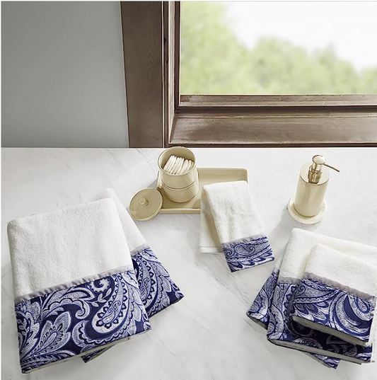 Madison Park Aubrey 100% Cotton Luxurious Bath Towel Set (Navy)