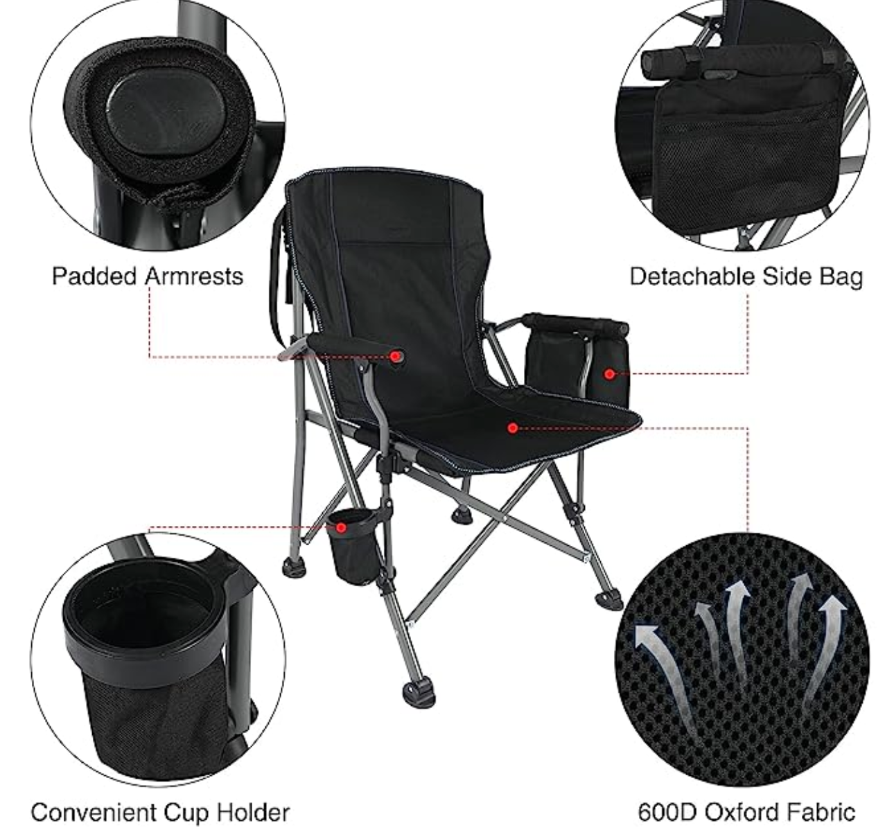 REDCAMP Oversized Folding Camping Chair for Adults (Black)