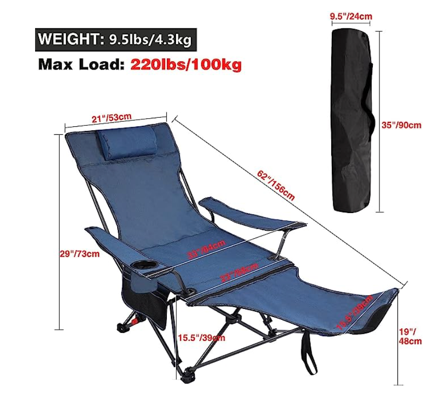 REDCAMP Camping Chair with Removable Footrest 2 Pack