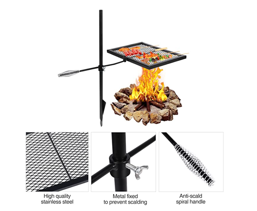 REDCAMP Swivel Campfire Grill Heavy Duty Steel Grate