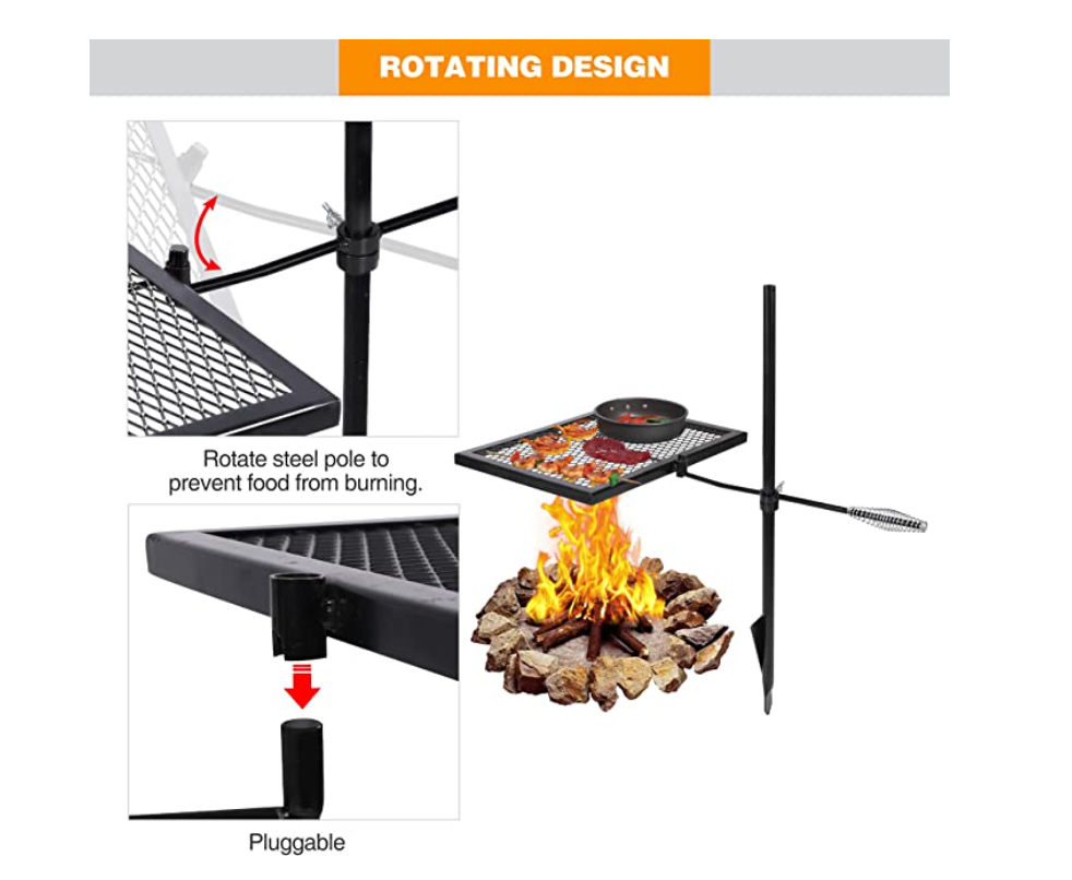 REDCAMP Swivel Campfire Grill Heavy Duty Steel Grate