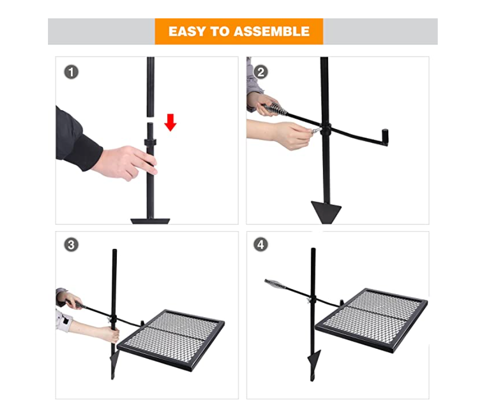 REDCAMP Swivel Campfire Grill Heavy Duty Steel Grate