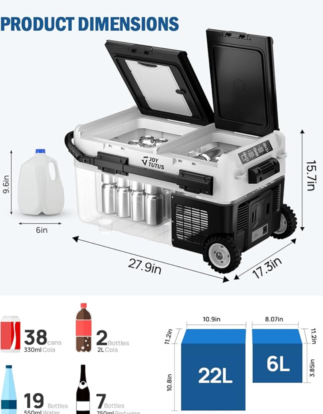 JOYTUTUS 12 Volt Refrigerator with Wheels