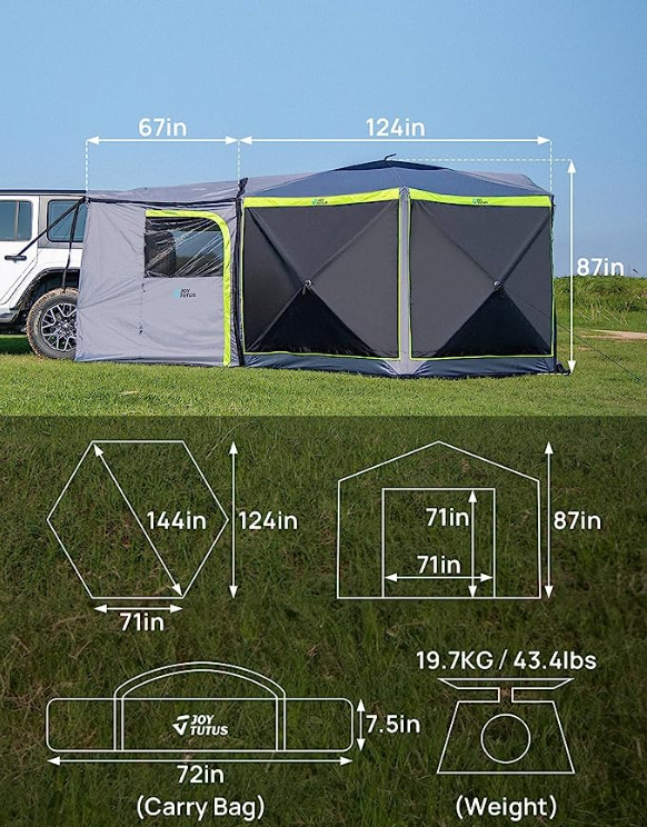 JOYTUTUS 2 in 1 Upgraded Gazebo 12x12 Ft Tent for SUV