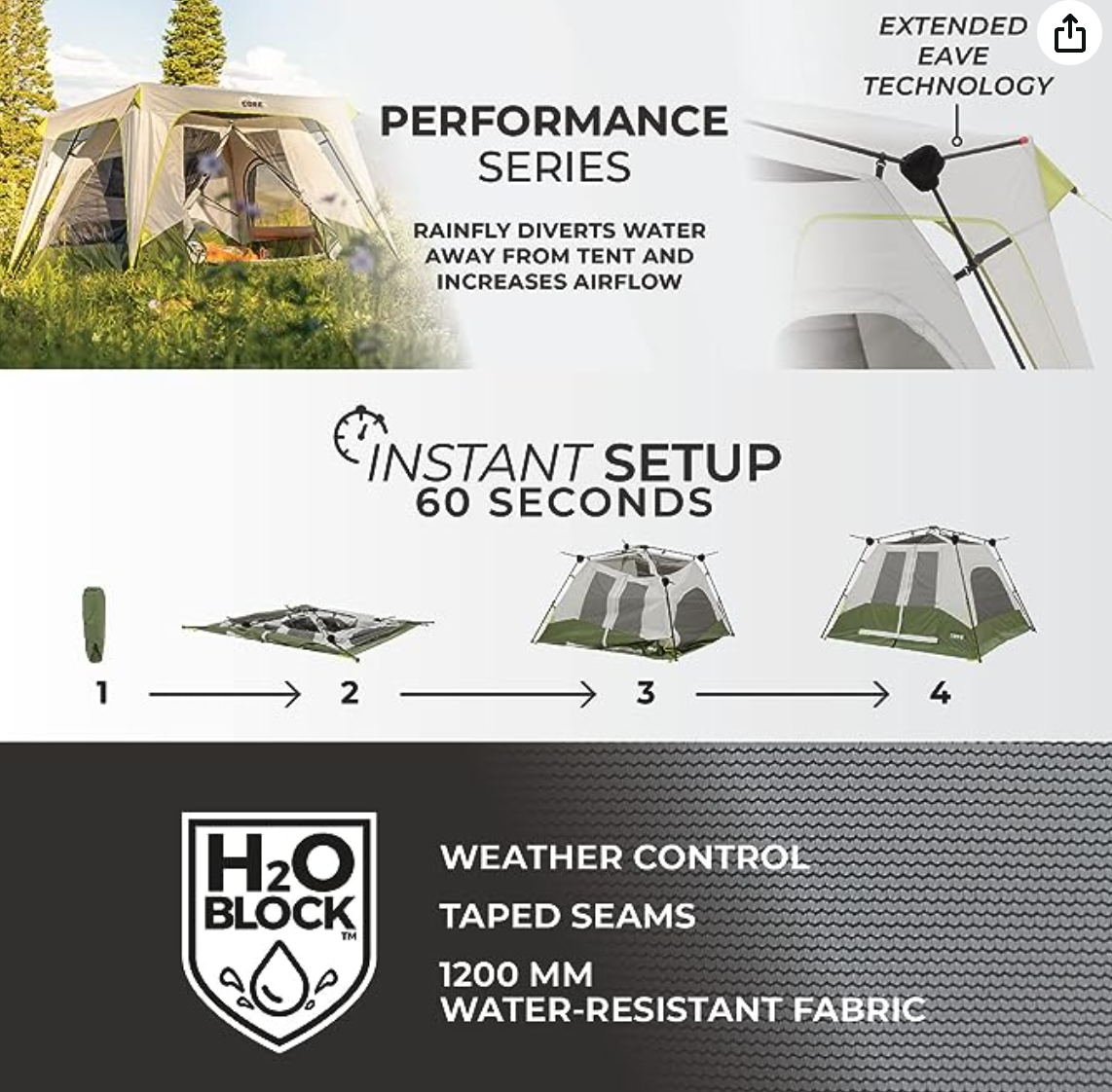 CORE 4 Person Instant Cabin Tent Bundle