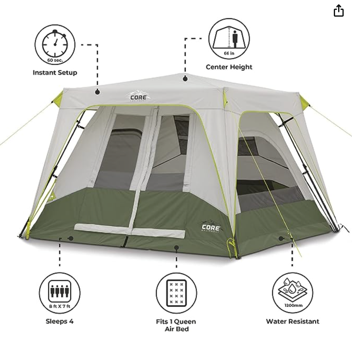 CORE 4 Person Instant Cabin Tent Bundle