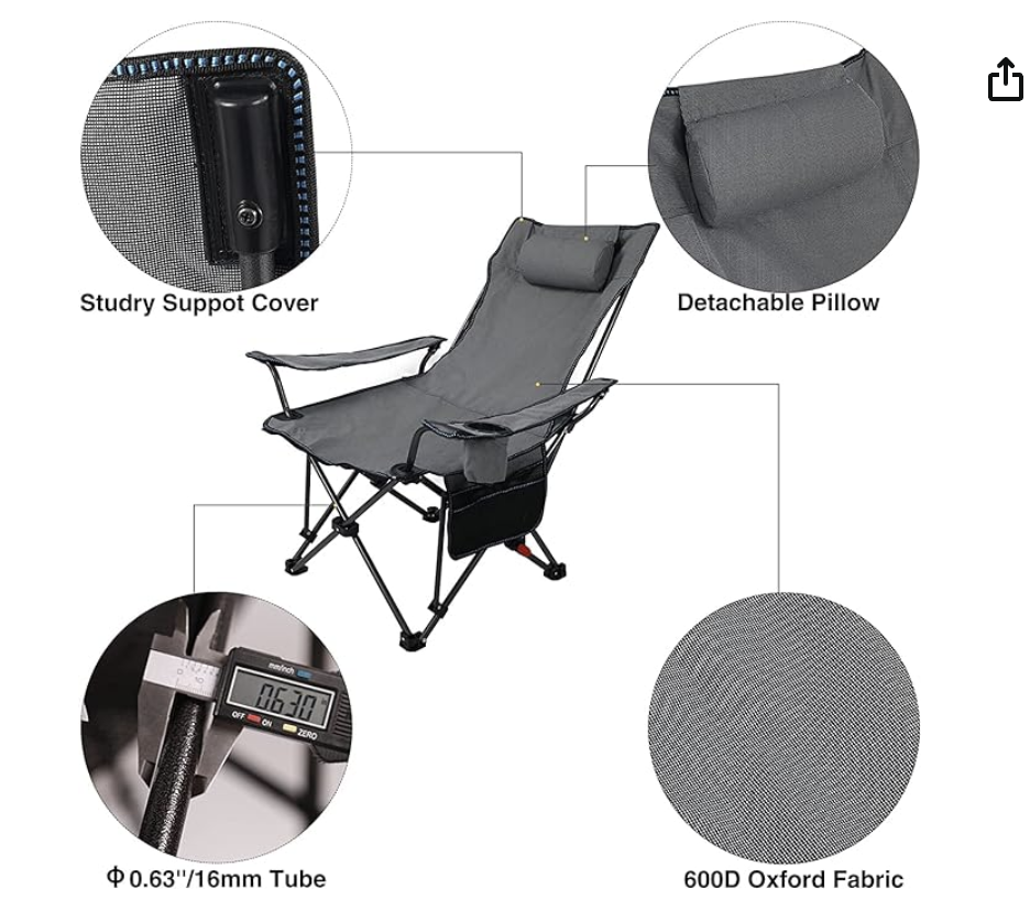 REDCAMP Camping Chair with Removable Footrest