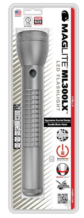 Maglite ML300LX LED 3-Cell D Flashlight, Urban Gray