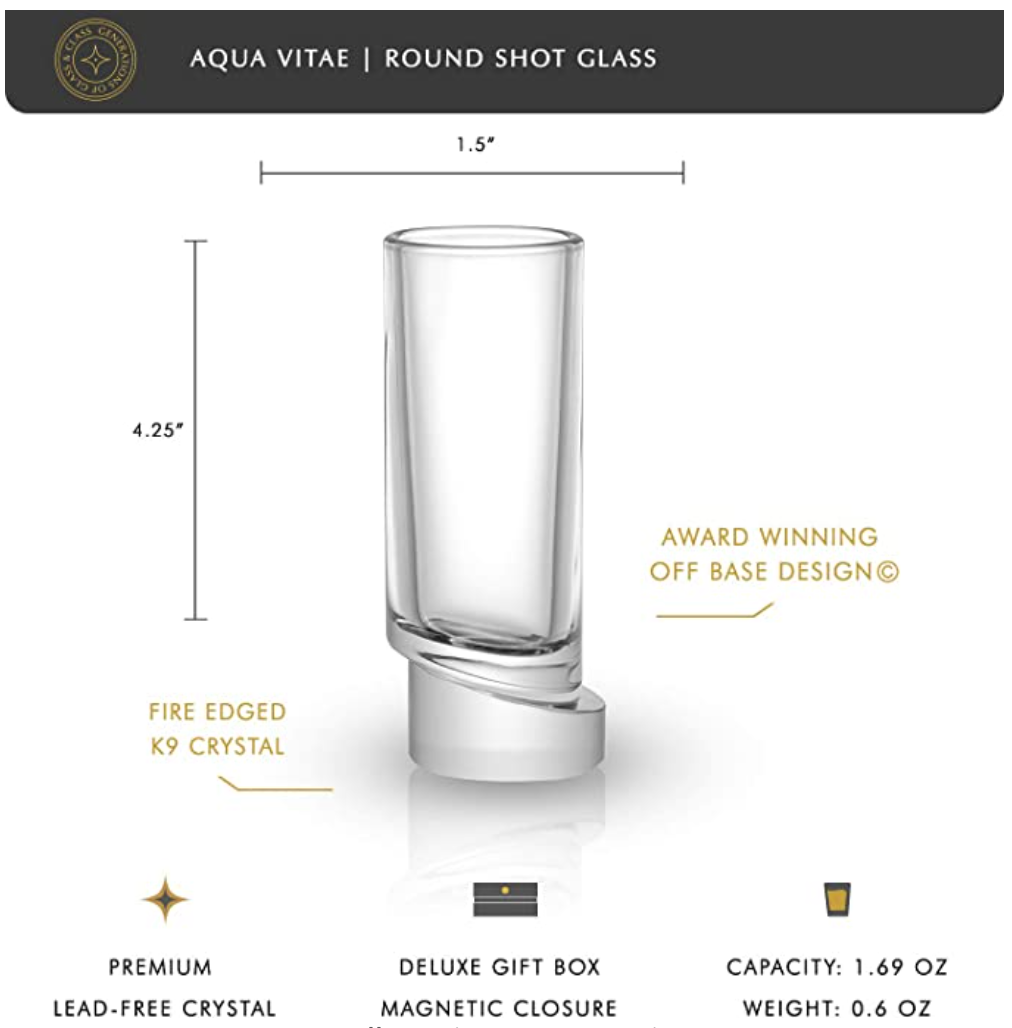 JoyJolt Aqua Vitae Shot Glass Set of 4