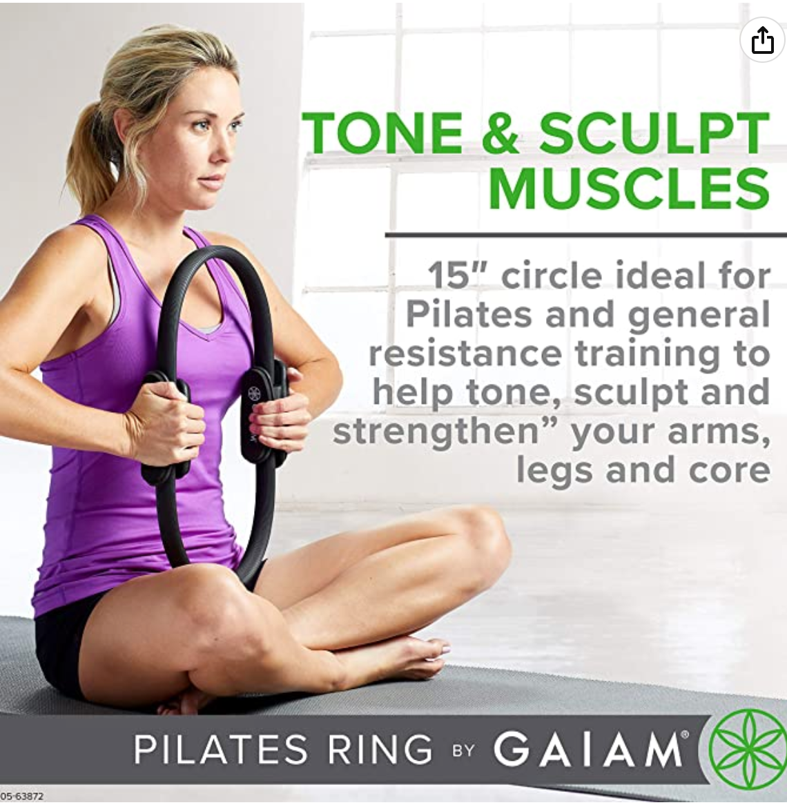 Gaiam Pilates Ring 15" Fitness Circle - Lightweight & Durable Foam Padded Handles