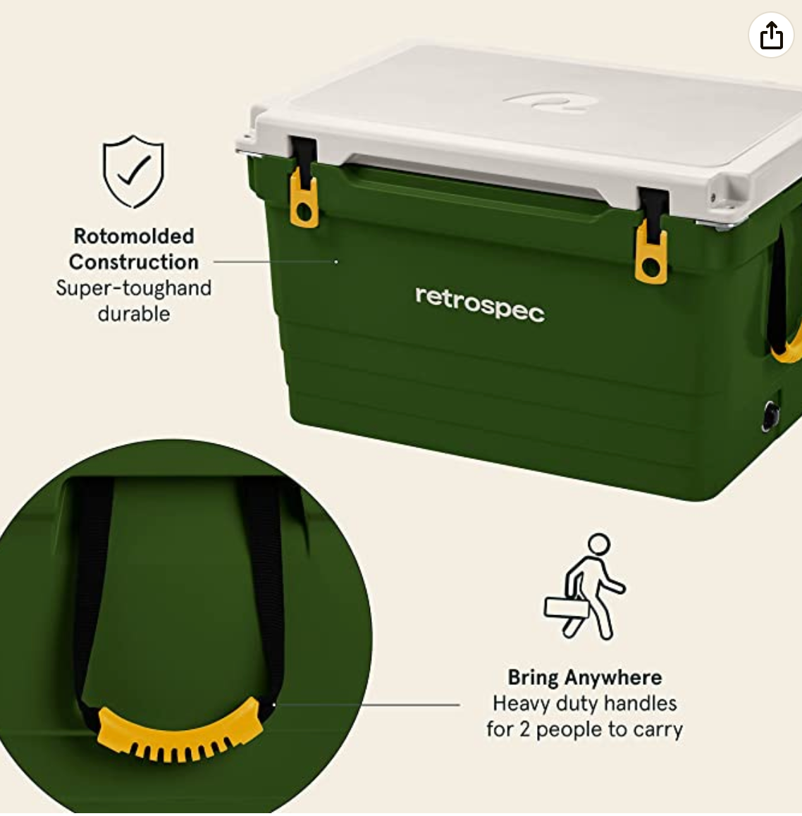 Retrospec Palisade Rotomolded Cooler - Fully Insulated Portable Ice Chest with Built in Bottle Opener