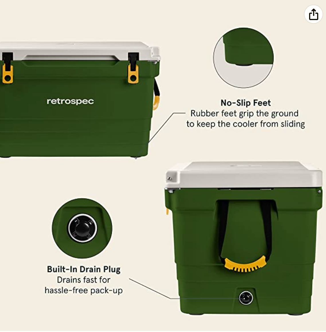 Retrospec Palisade Rotomolded Cooler - Fully Insulated Portable Ice Chest with Built in Bottle Opener