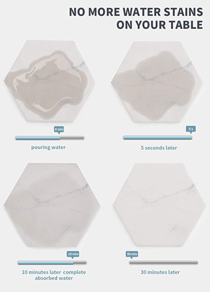 Sweese Hexagon Marble Absorbent Coaster Sets of 6