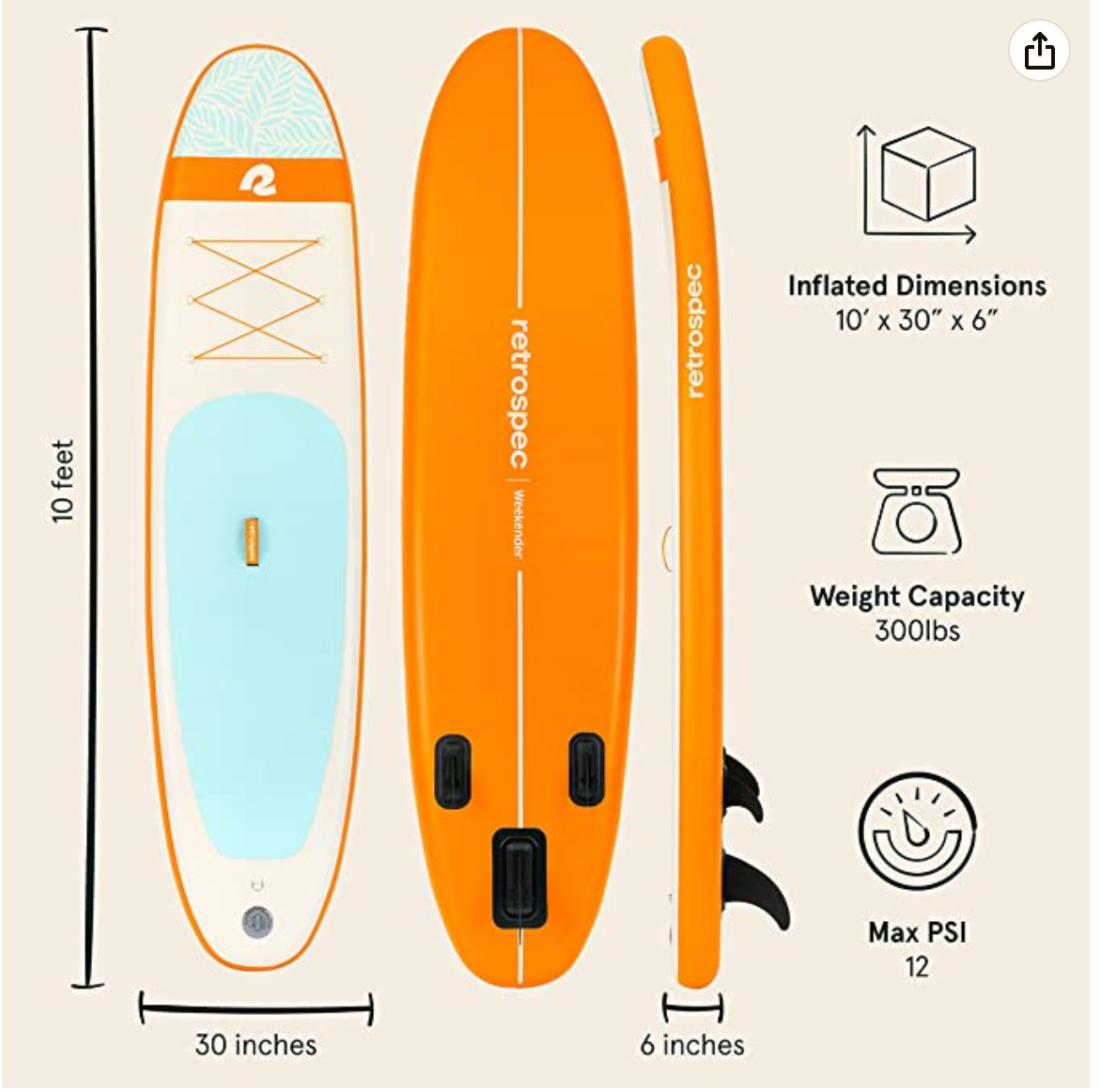 Retrospec Weekender 10' Inflatable Stand Up Paddleboard