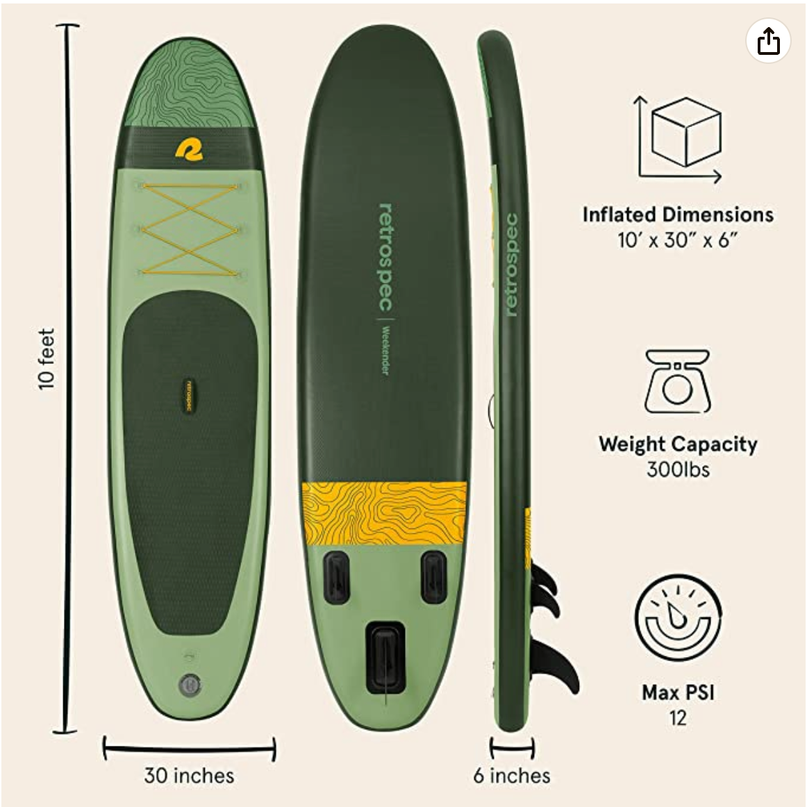 Retrospec Weekender 10' Inflatable Stand Up Paddleboard