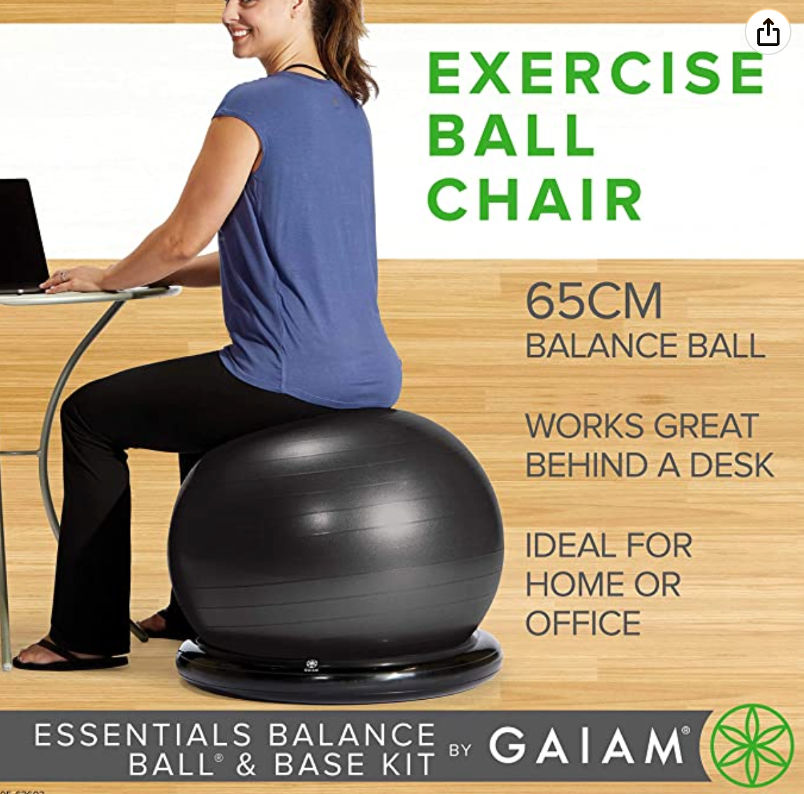 Gaiam Essentials Balance Ball & Base Kit, 65cm Yoga Ball Chair