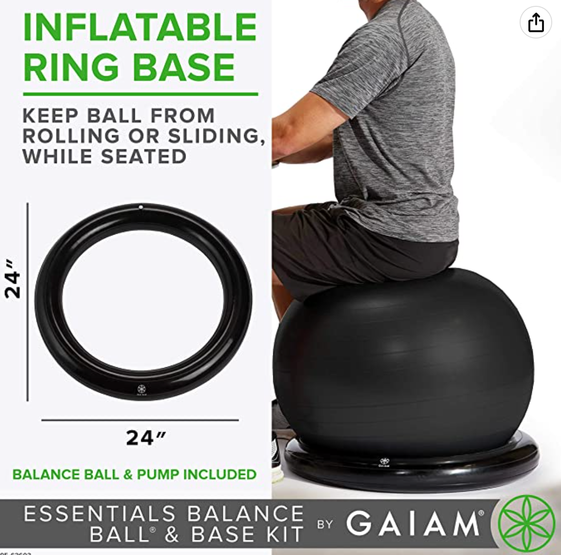 Gaiam Essentials Balance Ball & Base Kit, 65cm Yoga Ball Chair