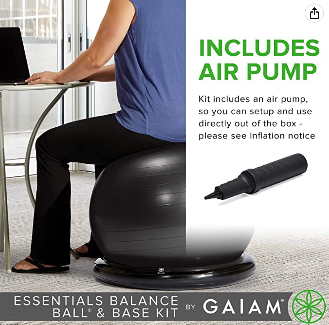 Gaiam Essentials Balance Ball & Base Kit, 65cm Yoga Ball Chair