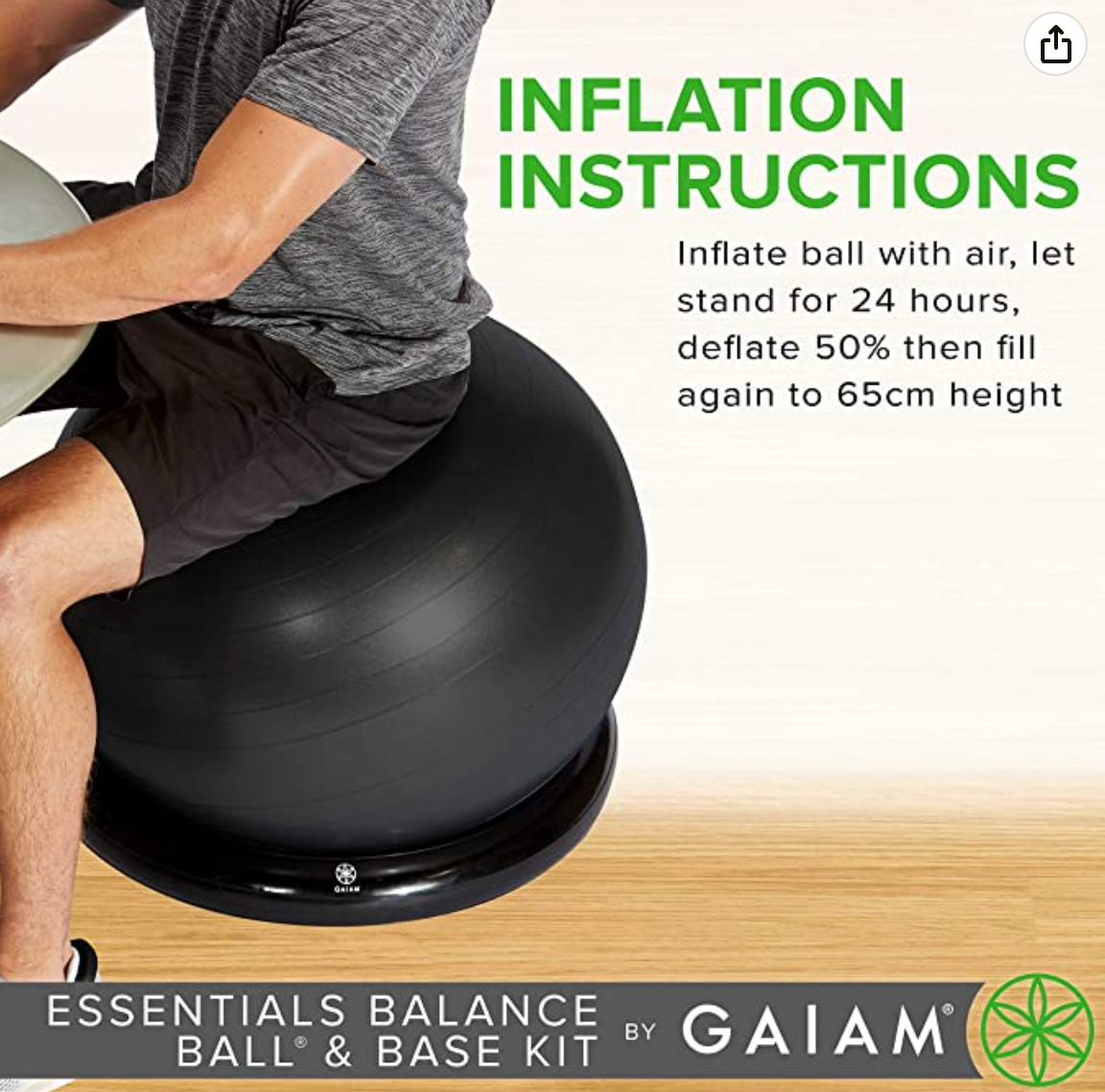 Gaiam Essentials Balance Ball & Base Kit, 65cm Yoga Ball Chair